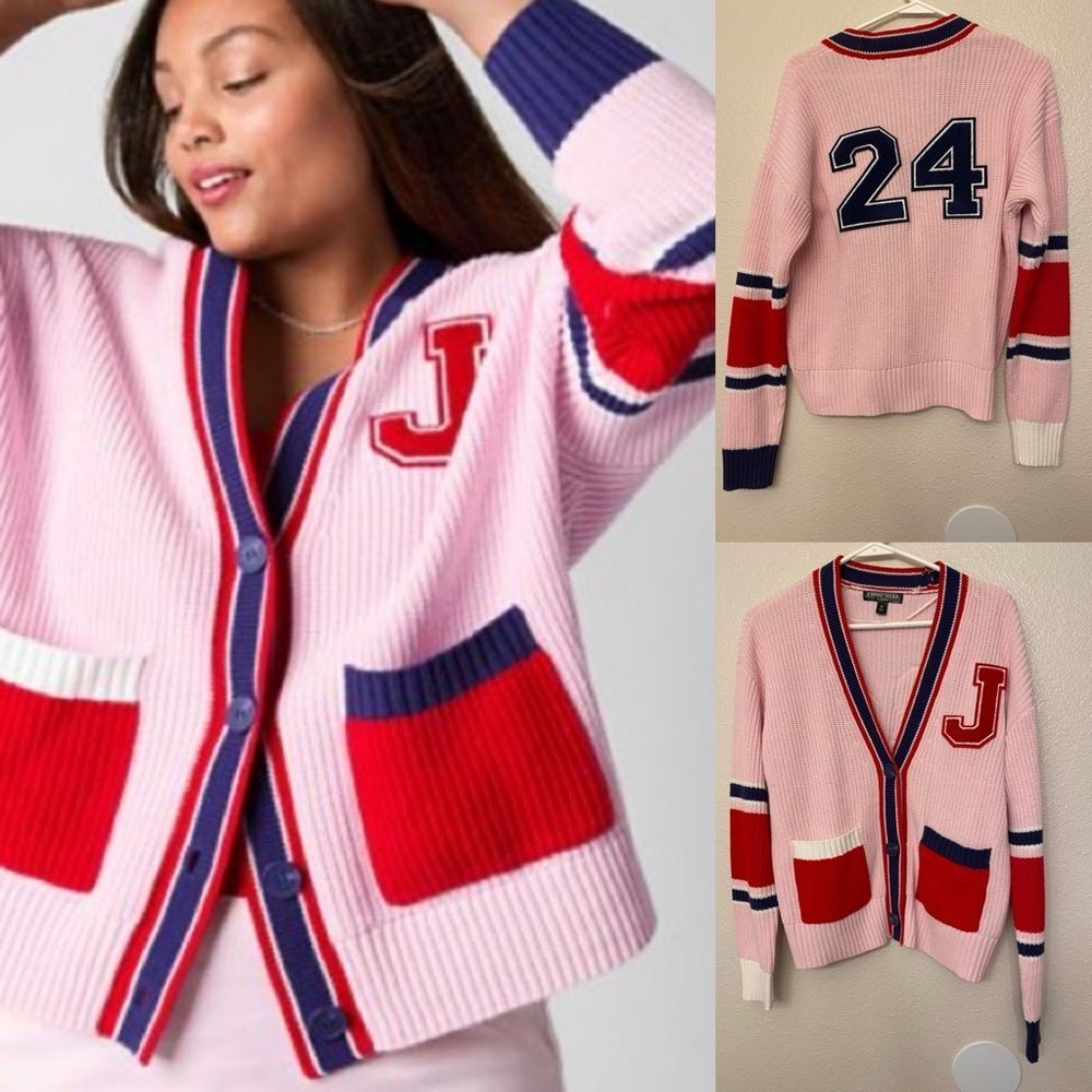 Johnny Wujek Pink Varsity Letterman Cardigan Small Y2K Preppy Cheer Sweater nwot